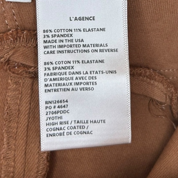 Agolde “Jyothi” Coated Cognac, High Waist, Split Ankle Skinny Jeans, Size 24 Tan - Picture 14 of 15